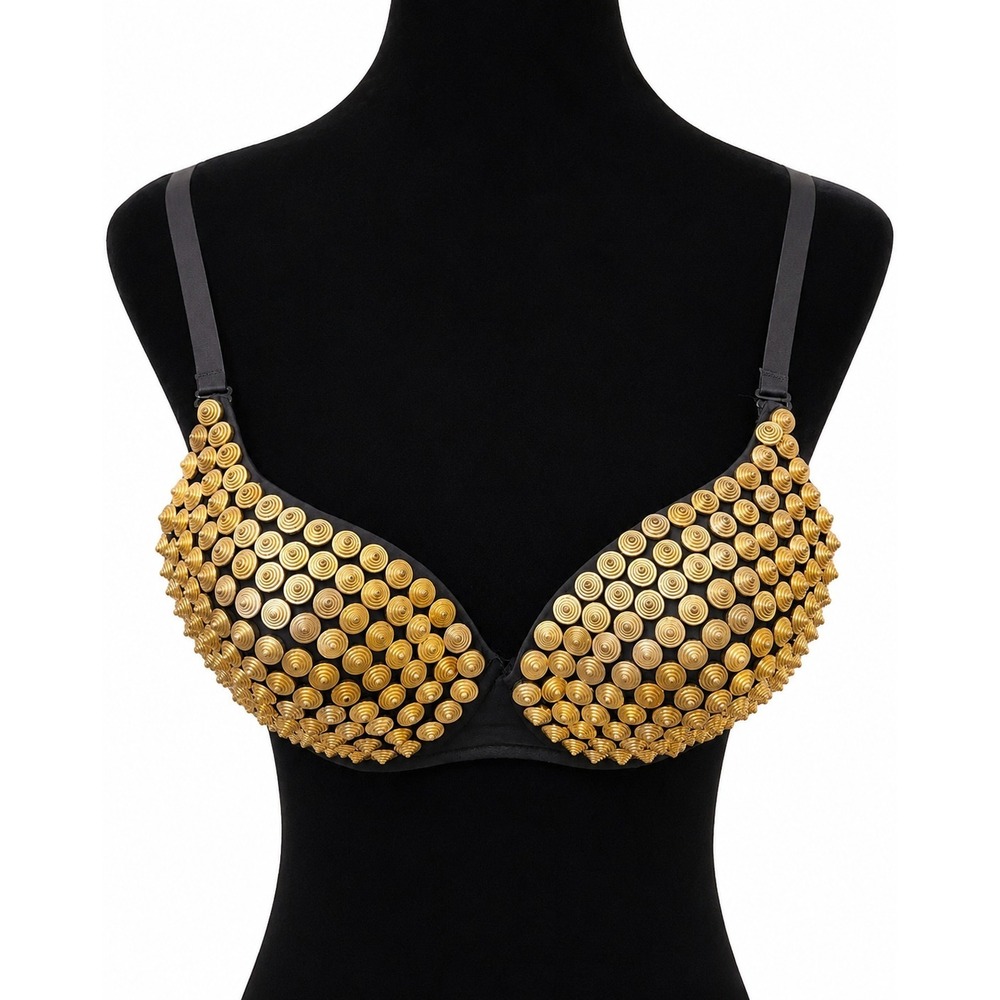 Spencer's Pleasure Bound Women's Bra Size‎ 34C Black Gold Retro Swirls Cosplay